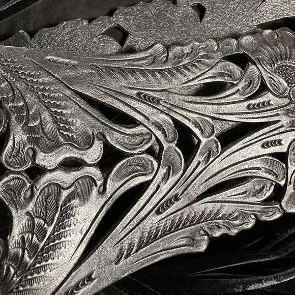 Ralph Lauren Collection * Spring 13 Black Western Tooled Leather Contour Belt - Picture 15 of 17